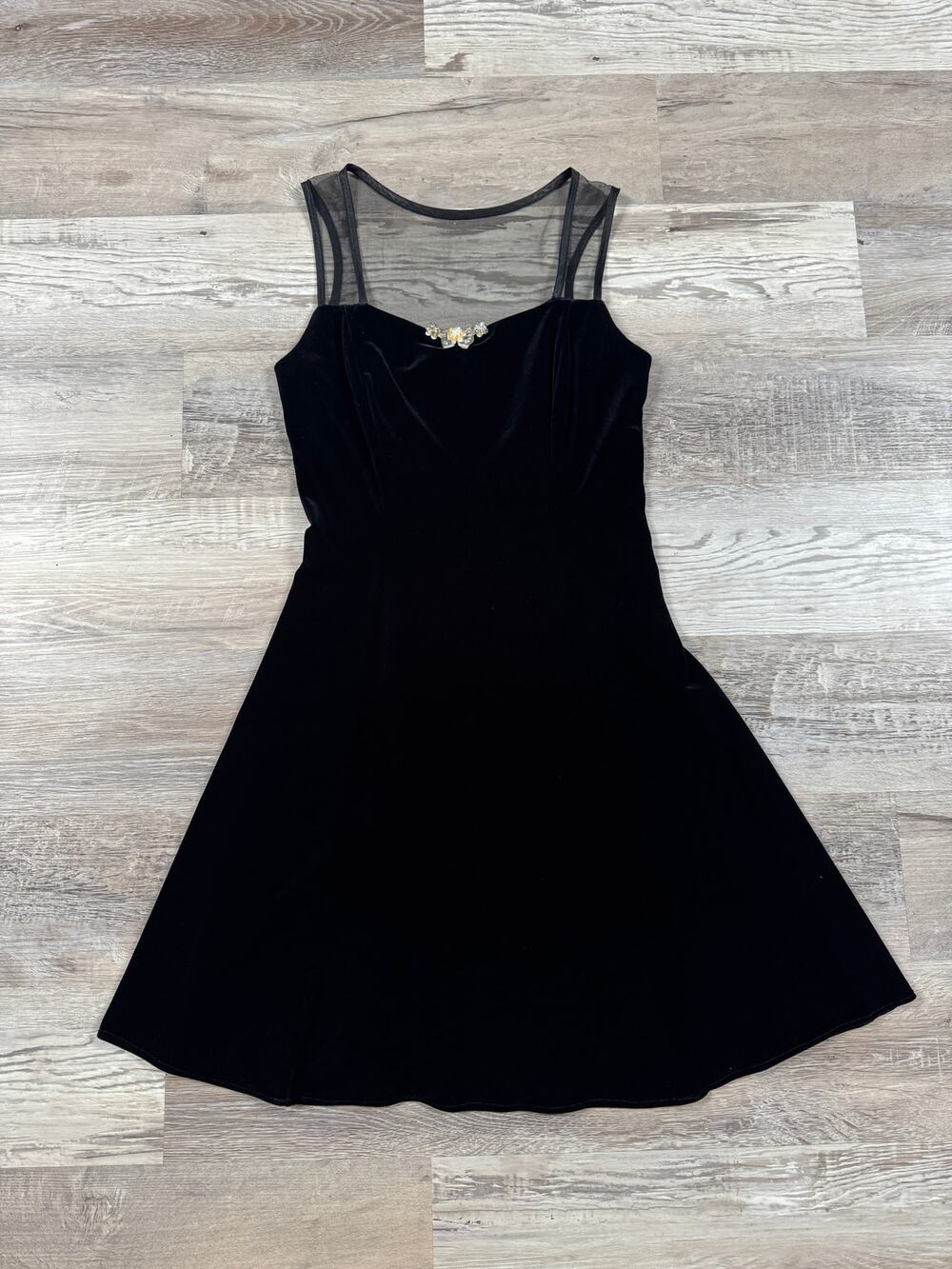 Vintage Y2K 90s Black Velvet Butterfly Mesh Dress Whimsigoth Fairy Grunge Fall M